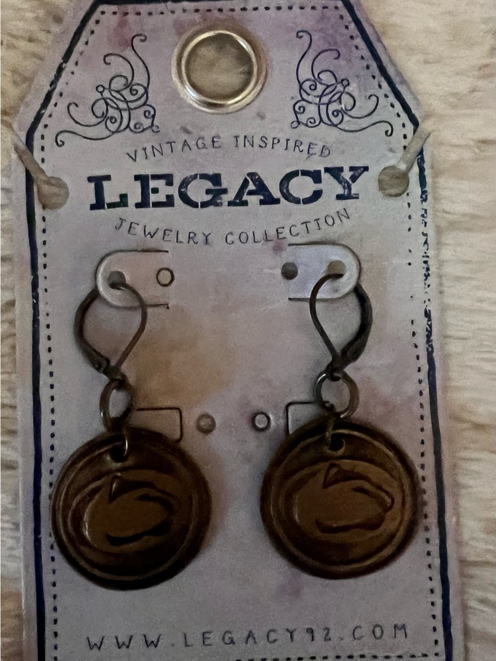 Legacy Bronze Disc Drop Earrings - Bronze with Penn state nittany lion